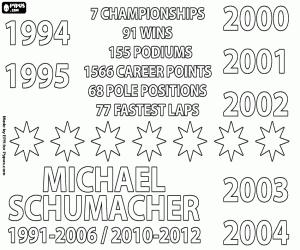 desenho de Michael Schumacher, 7 títulos da F-1 para colorir