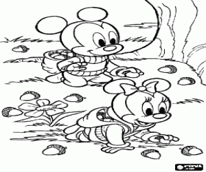 desenho de Mickey, Minnie e as bolotas para colorir