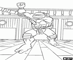 desenho de Mike a tartaruga ninja em treinamento para colorir