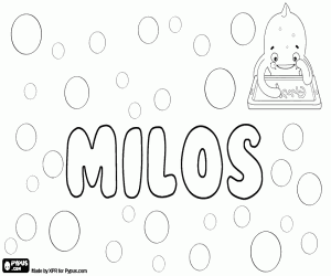 desenho de Milos, nome em vários idiomas para colorir