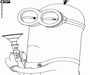 desenho de Minion pronto com uma arma para colorir