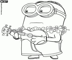 desenho de Um minion com um ukulele para colorir