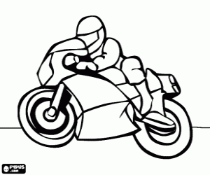 desenho de Moto de carreiras com piloto para colorir