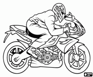 desenho de Moto esporte com o piloto para colorir