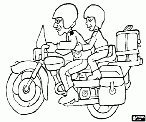 desenho de Motocicleta com piloto e passageiro para colorir