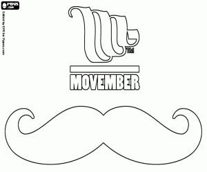 desenho de Movember, logotipo e um bigode para colorir