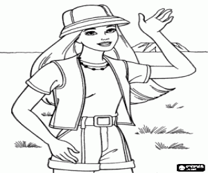 desenho de Mulher exploradora com capacete salacot para colorir