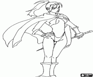 desenho de Uma mulher samurai com uma katana para colorir