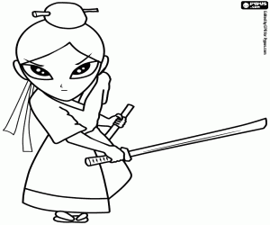 desenho de Uma mulher samurai para colorir