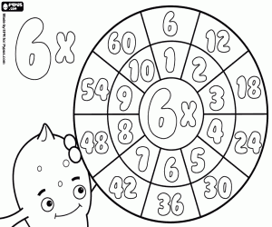 desenho de Multiplicação, a roda de 6 para colorir