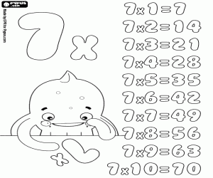 desenho de Multiplicações, tabela do 7 para colorir