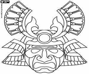 desenho de Uma máscara de samurai clássica para colorir