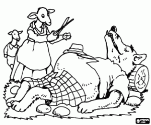 desenho de Mãe cabra com tesouras e o lobo para colorir