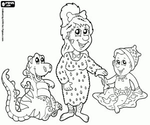 desenho de Mãe pré-histórica, o bebê e o dino para colorir