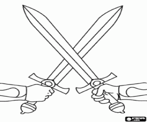 desenho de Mãos em um duelo com espadas para colorir