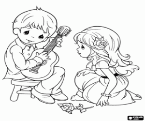 desenho de Música de guitarra para a garota para colorir
