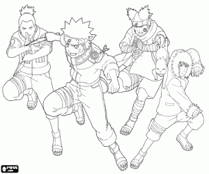 desenho de Naruto com seus amigos para colorir