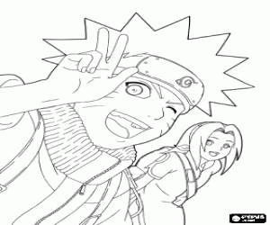 desenho de Naruto Uzumaki e Sakura Haruno para colorir