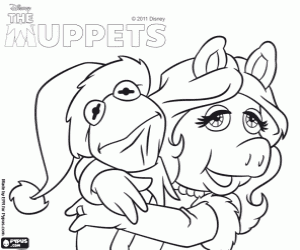 desenho de Natal com Miss Piggy e Kermit para colorir