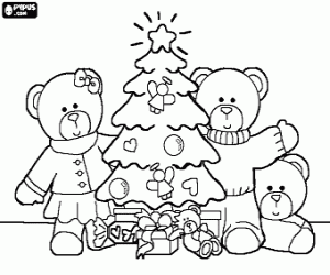 desenho de Natal na casa da família de ursos para colorir