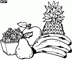 desenho de Natureza morta com frutas sortidas para colorir