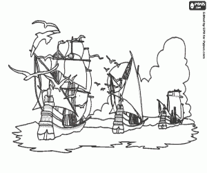 desenho de Os navios perto da costa para colorir