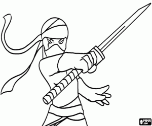 desenho de Um ninja com a espada para colorir