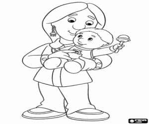 desenho de Nisha Bains com seu bebê, Nick para colorir
