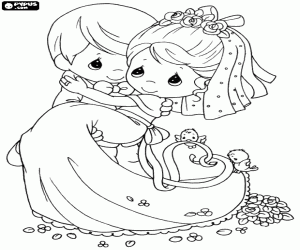 desenho de Noiva e noivo de Precious Moments para colorir