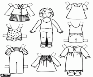desenho de Noneca e vestidos, jogo de vestir para colorir