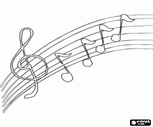 desenho de Notas musicais no pentagrama para colorir