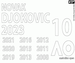 desenho de Novak Djokovic,10 títulos Australian Open para colorir
