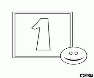 desenho de Número 1 com uma cara feliz para colorir