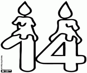 desenho de Número catorze com velas para colorir
