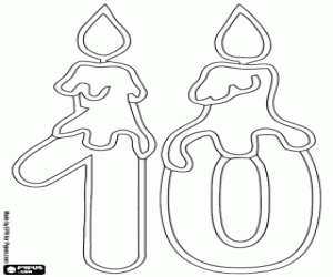 desenho de O número dez e uma vela para colorir