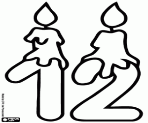 desenho de Número doze e velas de aniversário para colorir