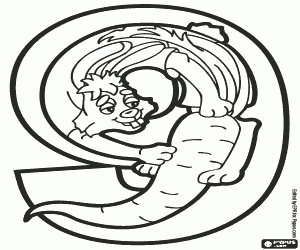 desenho de Número nove, coelho e cenoura para colorir