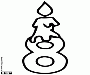 desenho de Número oito com vela de aniversário para colorir