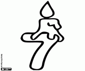 desenho de Número sete e a vela acesa para colorir