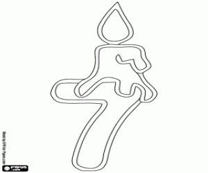 desenho de O número sete e uma vela para colorir