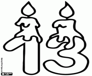 desenho de O número treze com duas velas para colorir