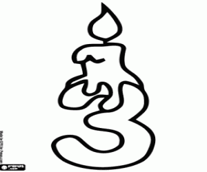 desenho de Número três com uma vela de aniversário para colorir