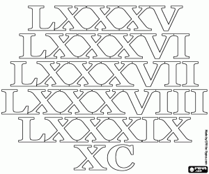 desenho de Números 85 a 90 de acordo com os romanos para colorir
