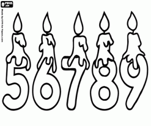 desenho de Números de 5 a 9 com velas para colorir