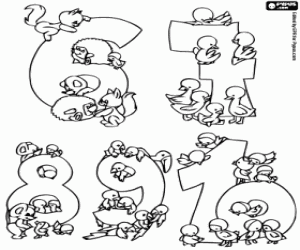 desenho de Números de 6 a 10 com animais para colorir