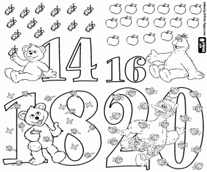 desenho de Números pares 14,16,18,20 Sesame Street para colorir