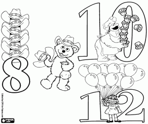 desenho de Números pares 8, 10, 12 da Vila Sésamo para colorir