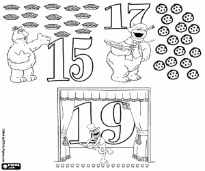 desenho de Números ímpares Sesame Street, 15, 17, 19 para colorir