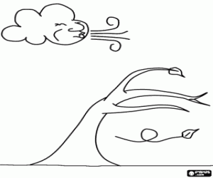 desenho de O forte vento atinge uma árvore para colorir