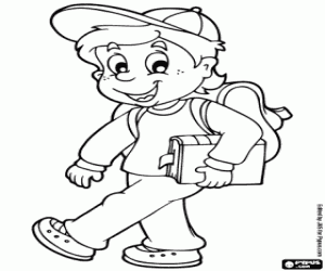 desenho de O menino vai à escola para colorir